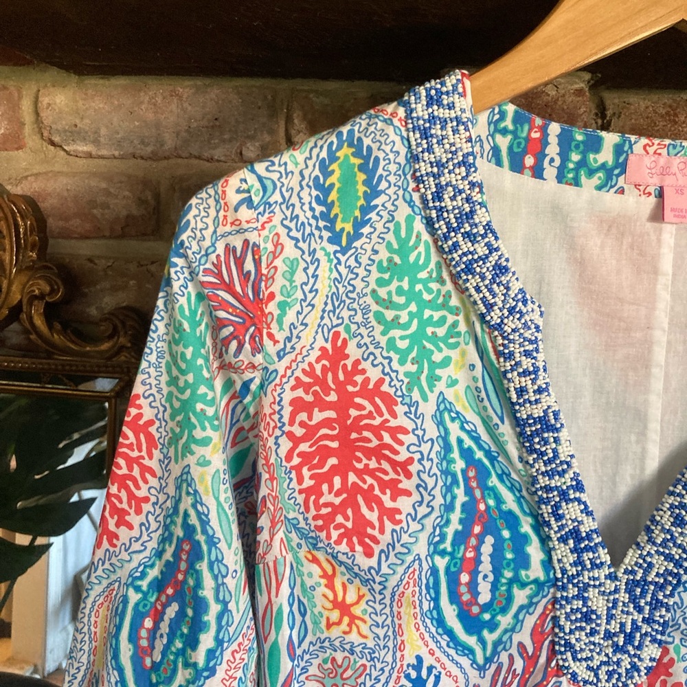 Lilly Pulitzer Courtney Multi Let Minnow Beaded Tunic Shift Dress EUC